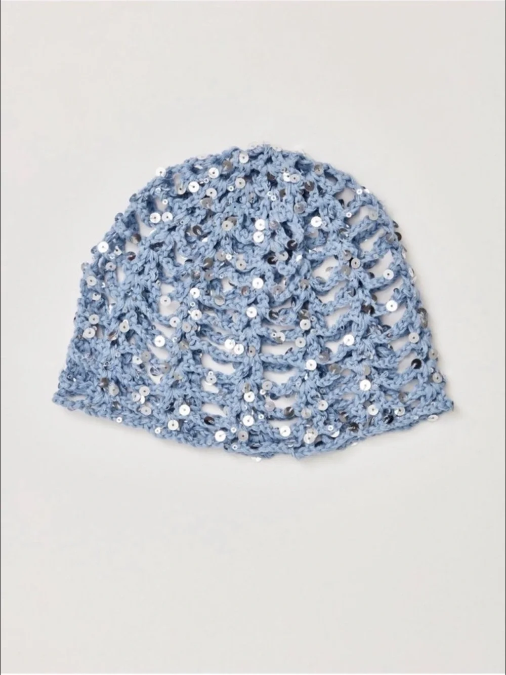 Free People Mika Light Blue Sequin disco Crochet skull cap